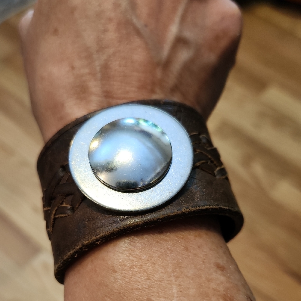 Banana Republic Brown Leather Bracelet With Silver Metal Detail